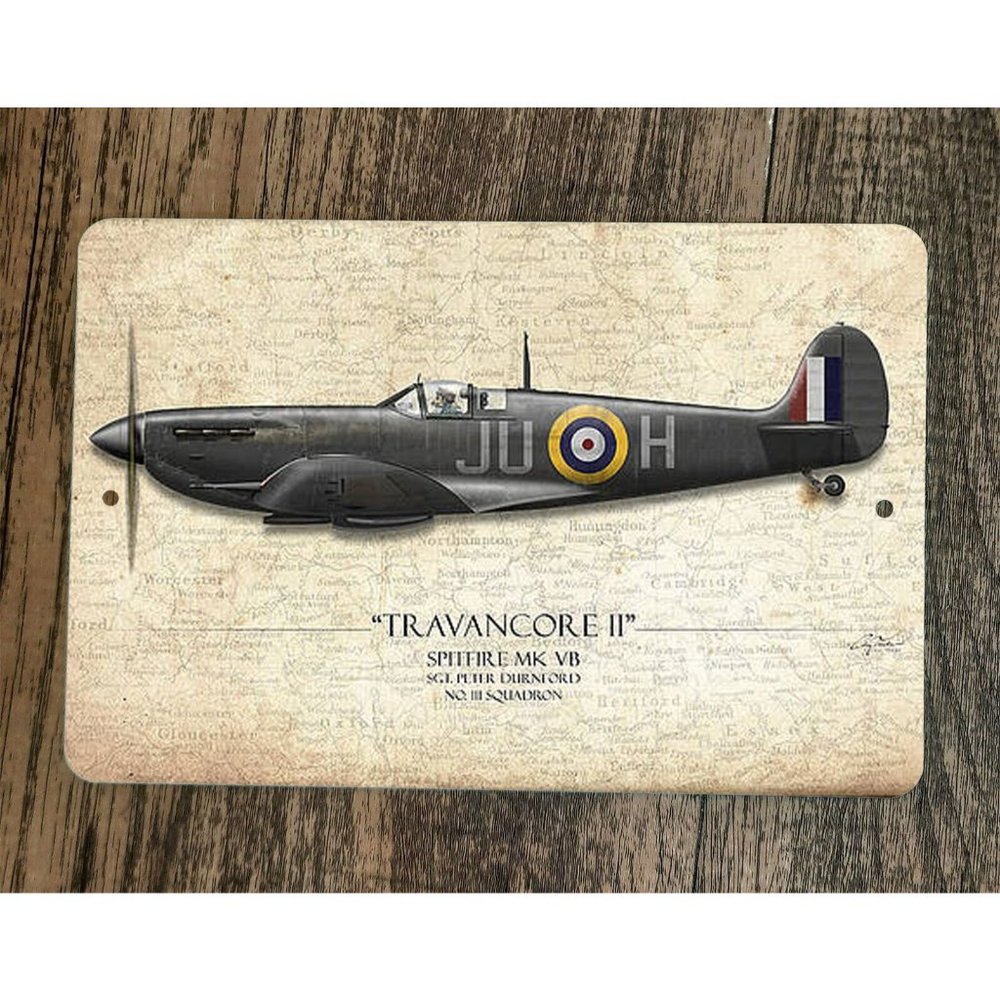 Travancore II Spitfire MK VB Military Jet Plane 8x12 Metal Wall‎ Sign Poster